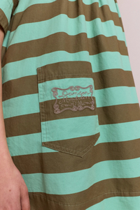Damson Madder Maggie Aqua Olive Stripe Mini Polo Dress - The Mercantile London