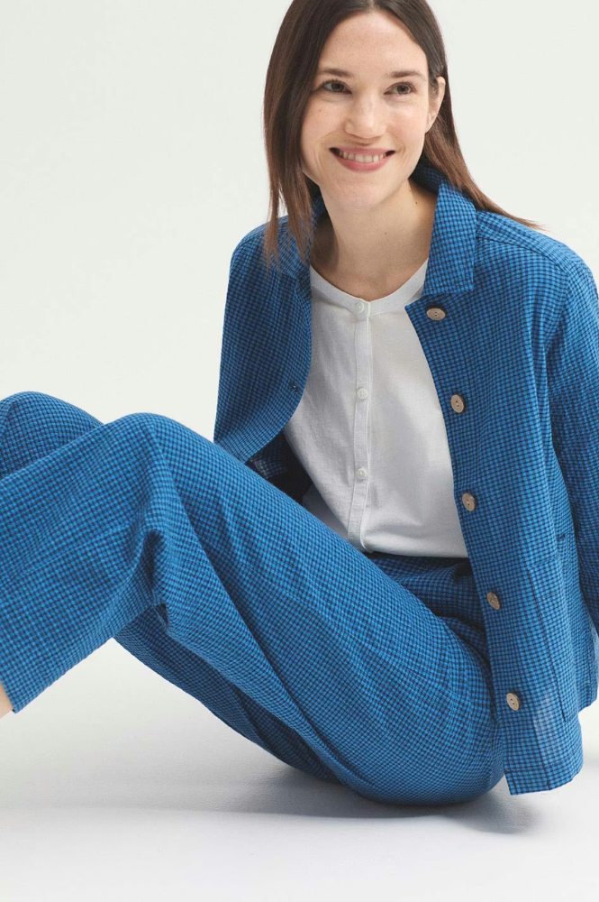 Nice Things Blue Gingham Seersucker Trousers - The Mercantile London