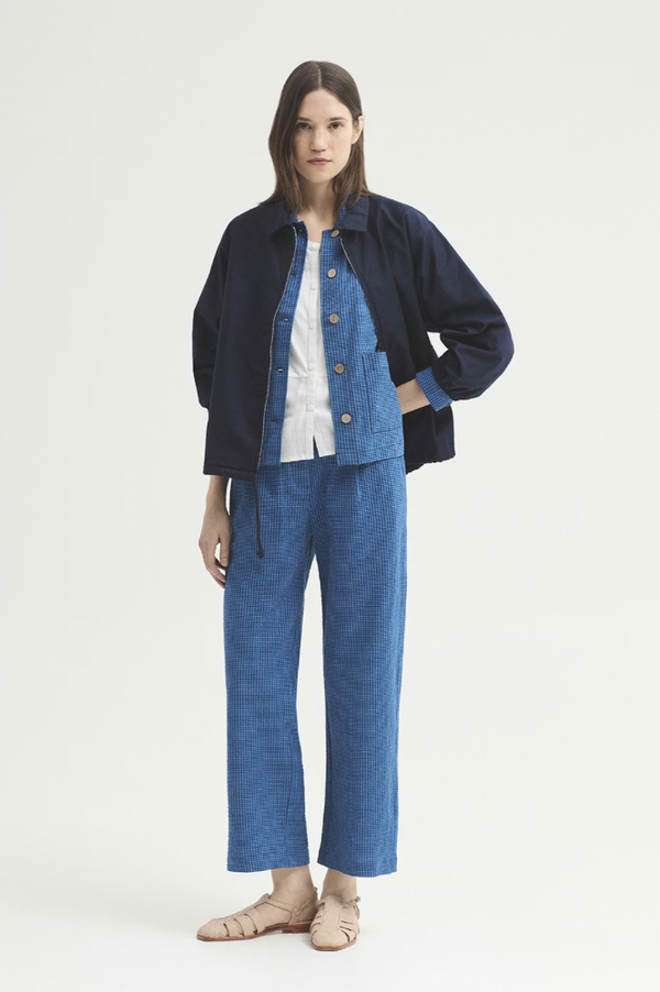 Nice Things Blue Gingham Seersucker Trousers - The Mercantile London