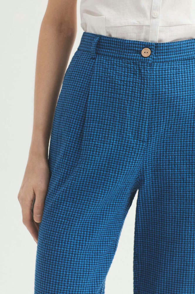 Nice Things Blue Gingham Seersucker Trousers - The Mercantile London