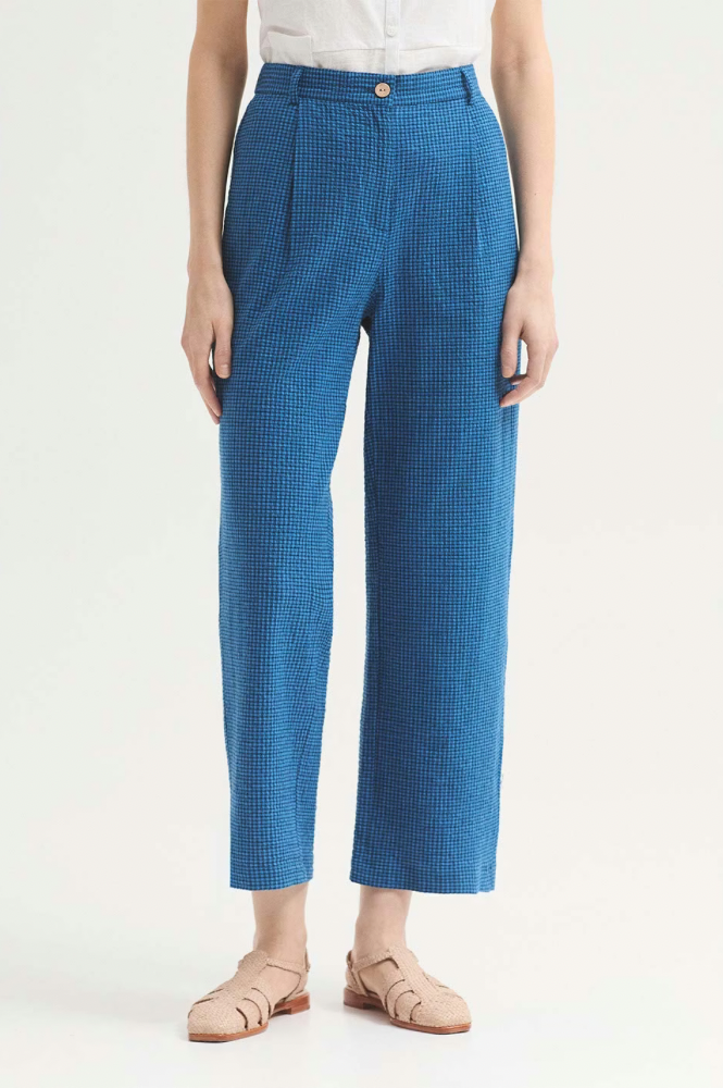 Nice Things Blue Gingham Seersucker Trousers - The Mercantile London