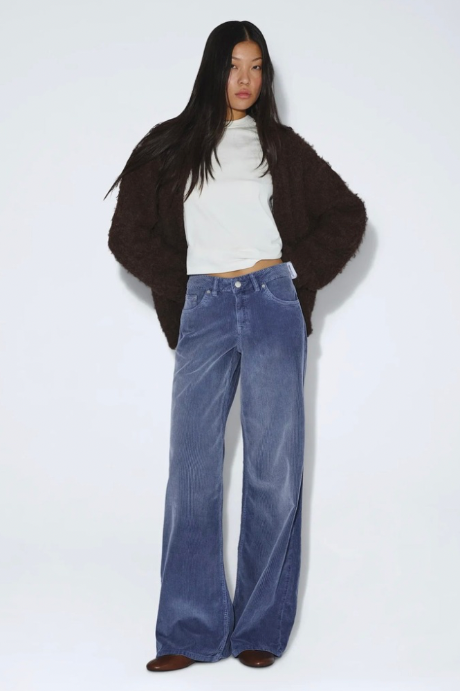 Dr Denim Rhee Low Wide Washed Blue Shade Cord Jeans