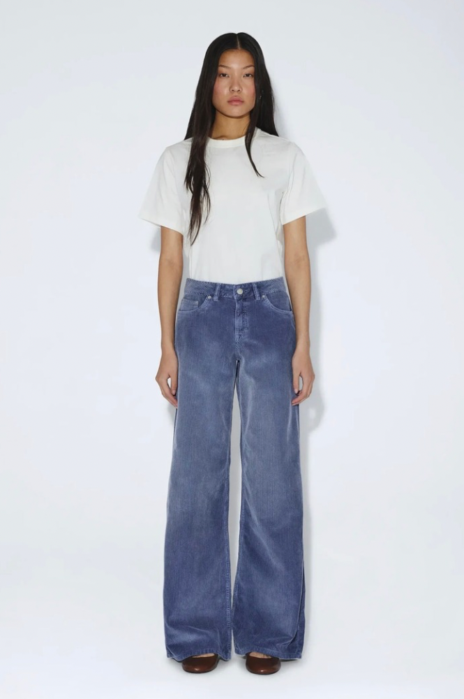 Dr Denim Rhee Low Wide Washed Blue Shade Cord Jeans