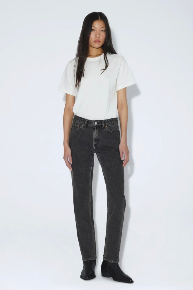 Dr Denim Straw Mid Slim Tar Aged Black Jeans