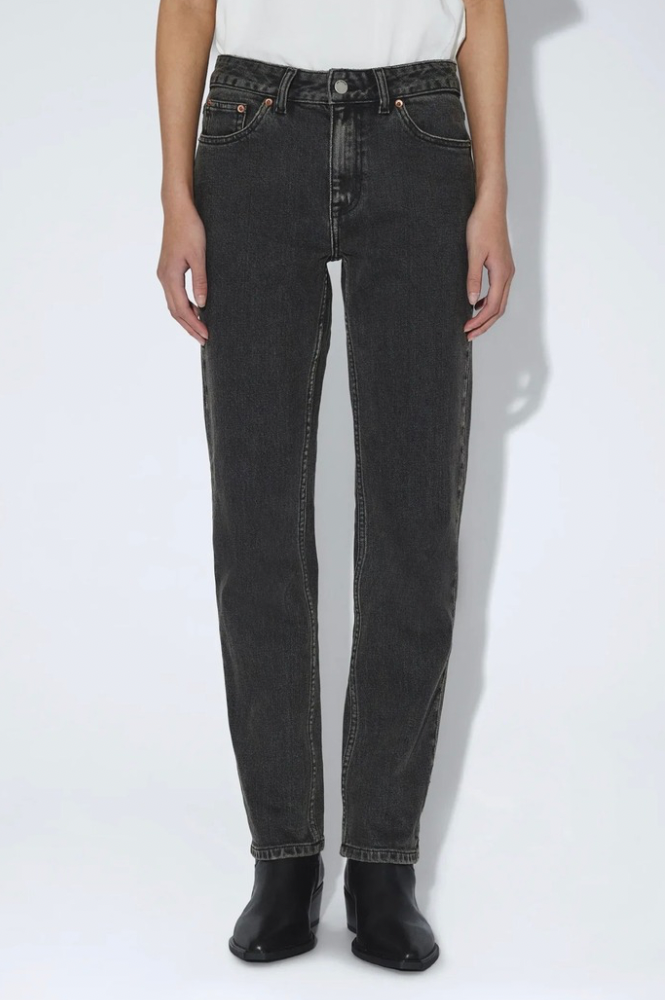 Dr Denim Straw Mid Slim Tar Aged Black Jeans