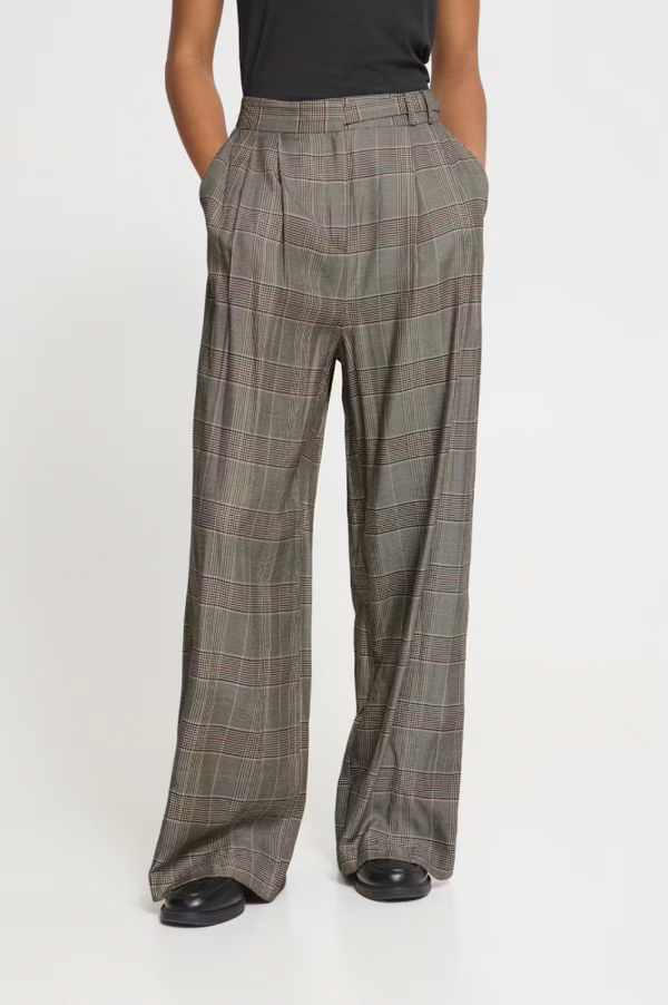 ICHI Laito Black & Toasted Check Trousers