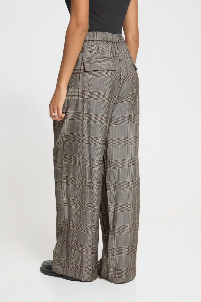 ICHI Laito Black & Toasted Check Trousers