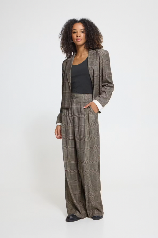 ICHI Laito Black & Toasted Check Trousers