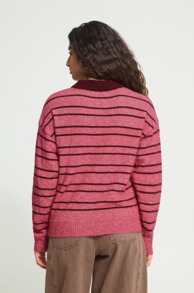 ICHI Sage Fruit Dove Stripe Knitted Polo