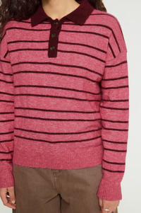 ICHI Sage Fruit Dove Stripe Knitted Polo