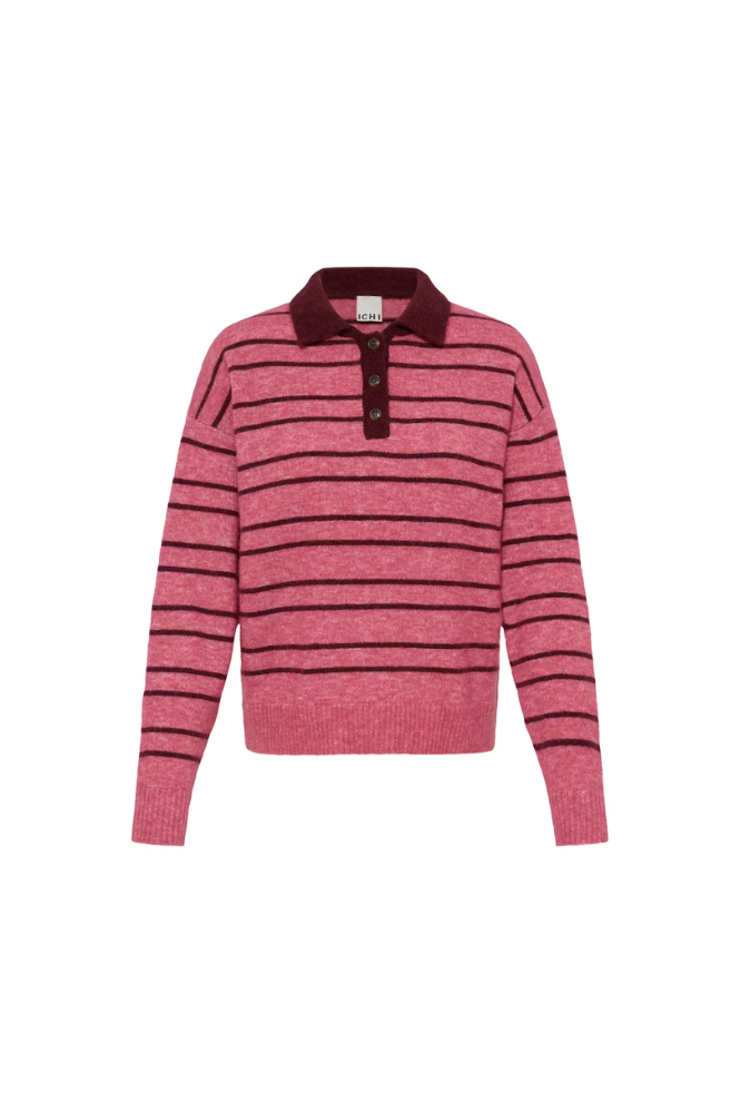 ICHI Sage Fruit Dove Stripe Knitted Polo