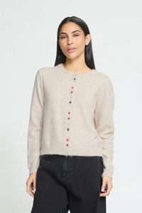 ICHI Fanny Birch Melange Button Detail Cardigan