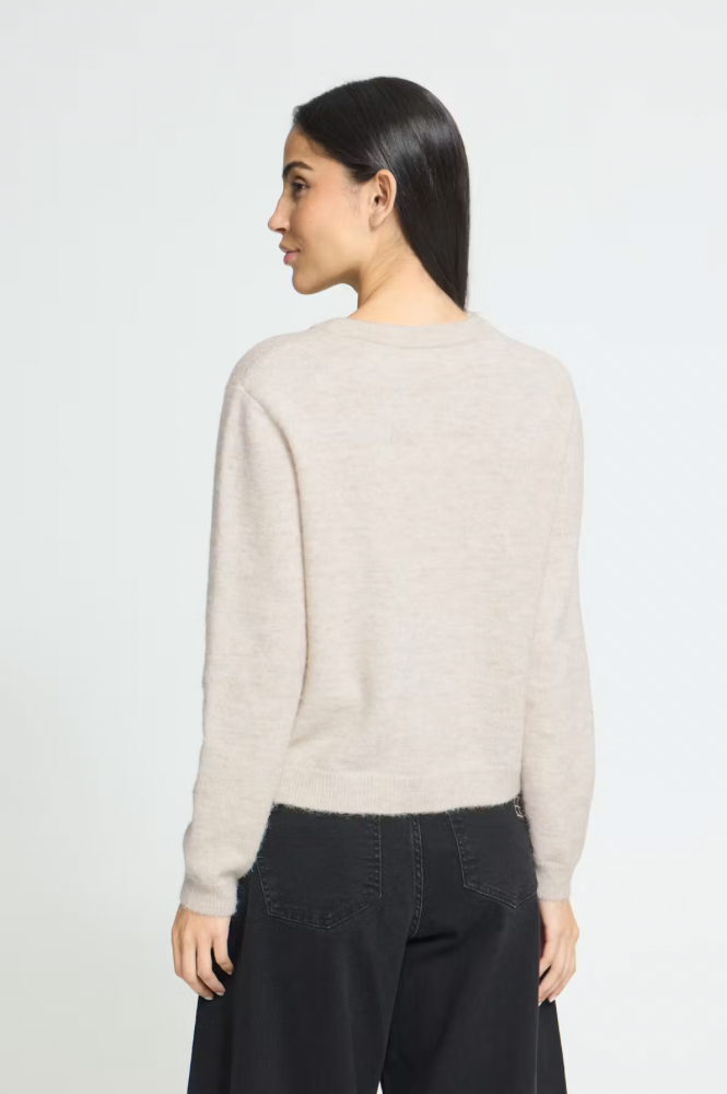 ICHI Fanny Birch Melange Button Detail Cardigan