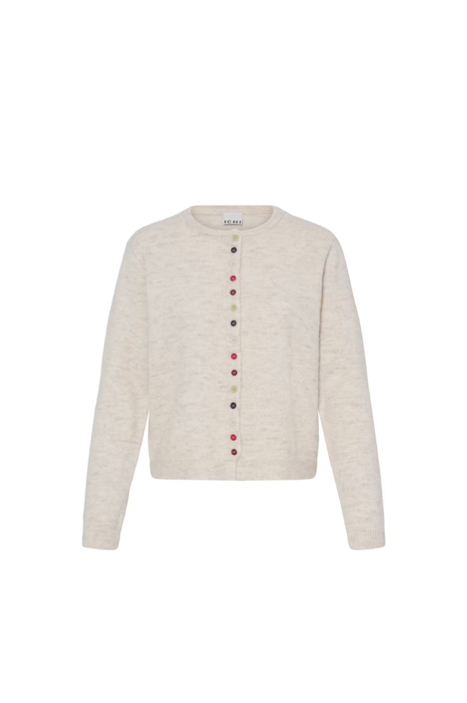 ICHI Fanny Birch Melange Button Detail Cardigan