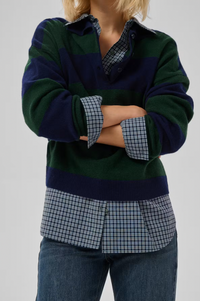 My Essential Wardrobe Jola Navy & Green Stripe Polo Jumper