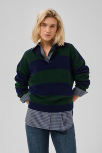 My Essential Wardrobe Jola Navy & Green Stripe Polo Jumper