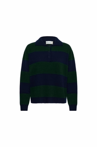 My Essential Wardrobe Jola Navy & Green Stripe Polo Jumper