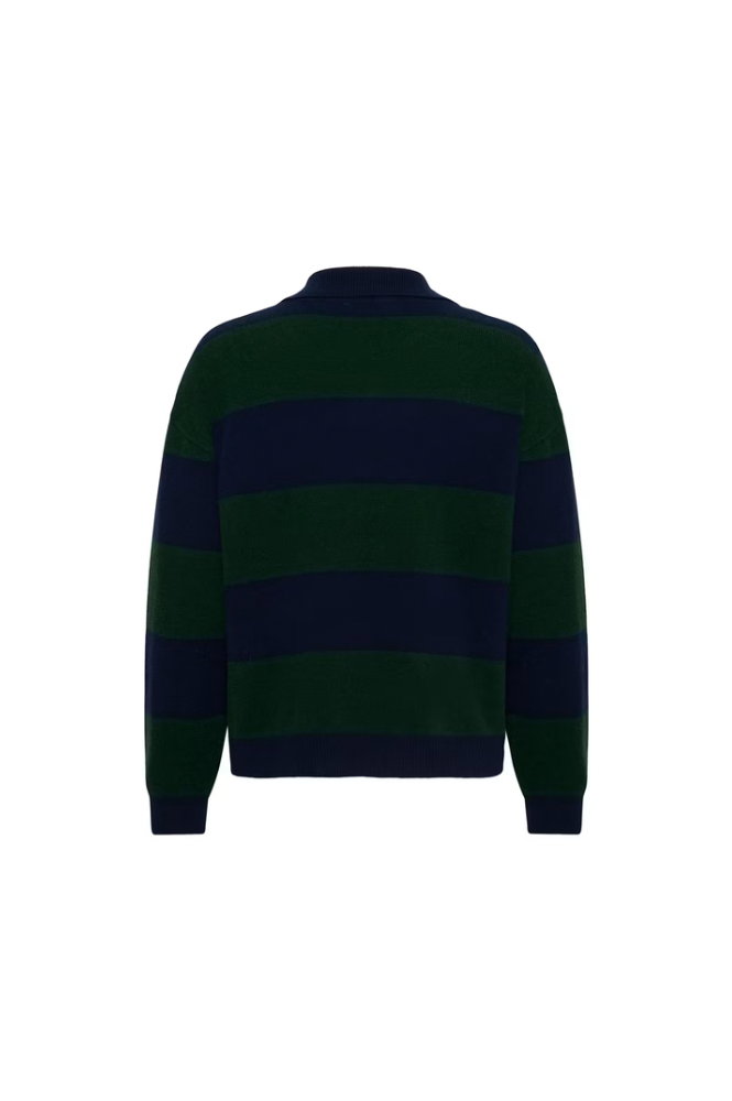 My Essential Wardrobe Jola Navy & Green Stripe Polo Jumper