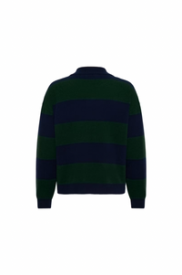 My Essential Wardrobe Jola Navy & Green Stripe Polo Jumper