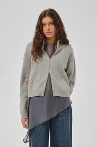 My Essential Wardrobe Tracy Light Grey Melange Zip-Up Cardigan