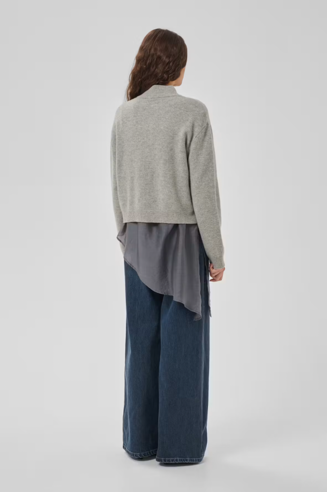 My Essential Wardrobe Tracy Light Grey Melange Zip-Up Cardigan