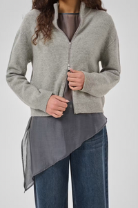 My Essential Wardrobe Tracy Light Grey Melange Zip-Up Cardigan