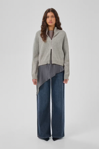 My Essential Wardrobe Tracy Light Grey Melange Zip-Up Cardigan