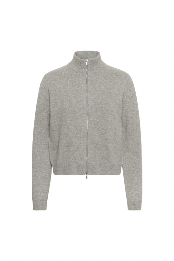 My Essential Wardrobe Tracy Light Grey Melange Zip-Up Cardigan