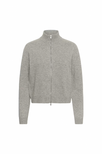 My Essential Wardrobe Tracy Light Grey Melange Zip-Up Cardigan