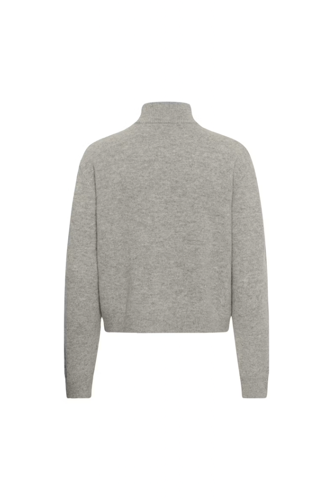 My Essential Wardrobe Tracy Light Grey Melange Zip-Up Cardigan