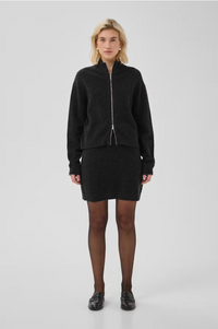 My Essential Wardrobe Tracy Dark Grey Melange Zip-Up Cardigan