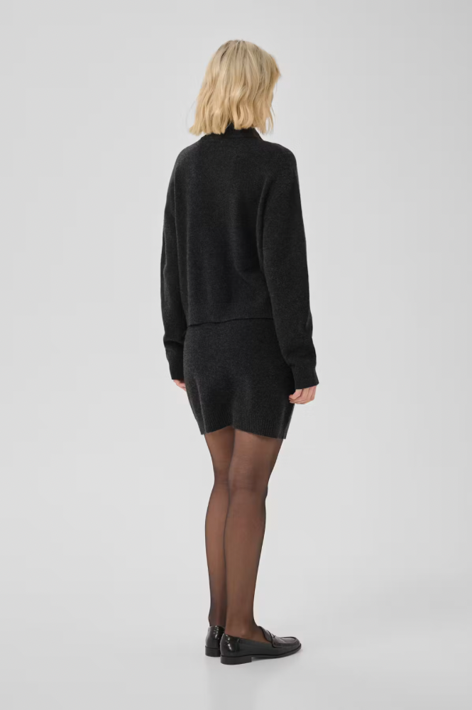 My Essential Wardrobe Tracy Dark Grey Melange Zip-Up Cardigan