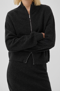 My Essential Wardrobe Tracy Dark Grey Melange Zip-Up Cardigan