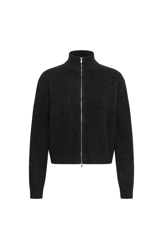 My Essential Wardrobe Tracy Dark Grey Melange Zip-Up Cardigan