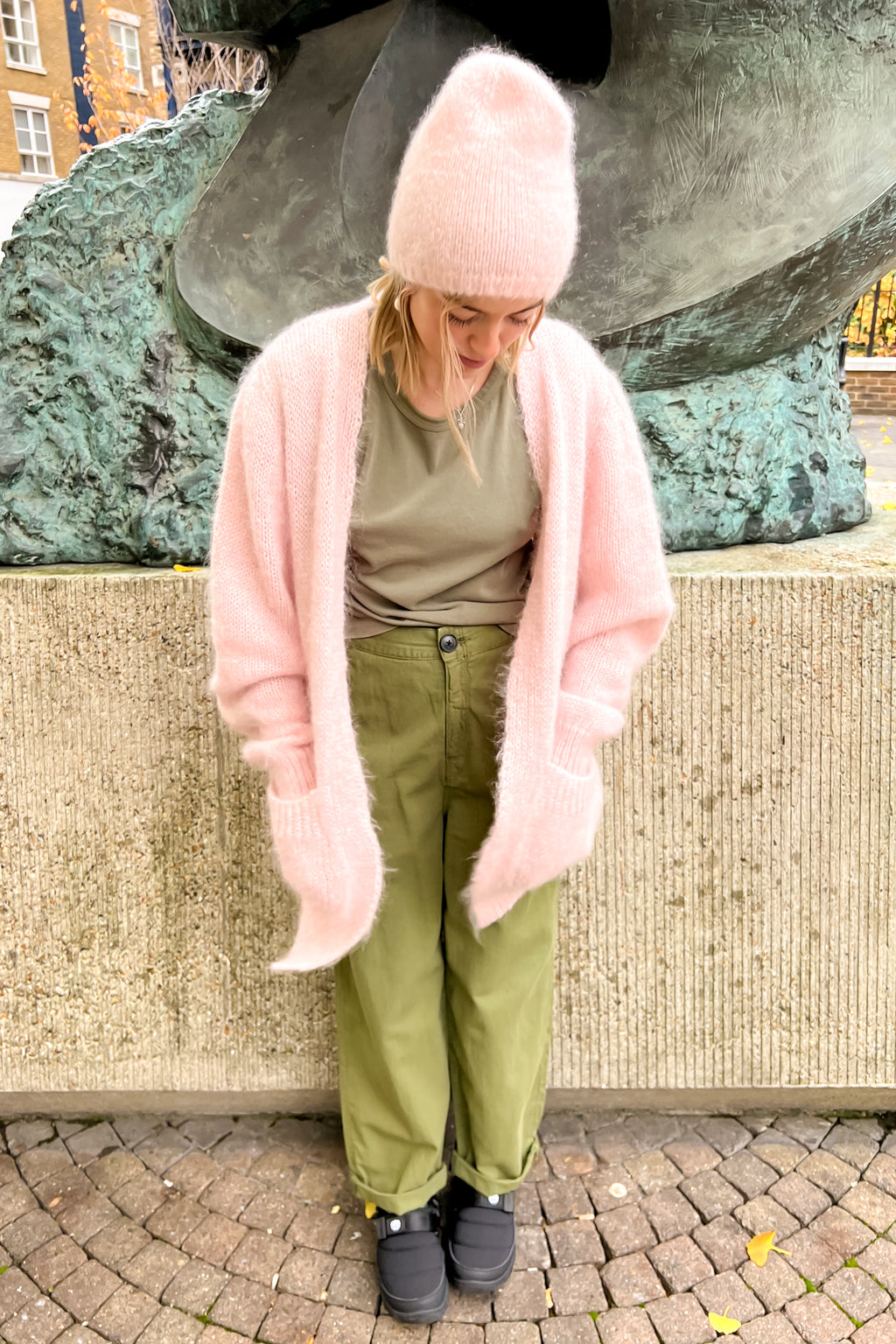 YOKO Wool Powder Pink Mohair Long Cardigan - The Mercantile London
