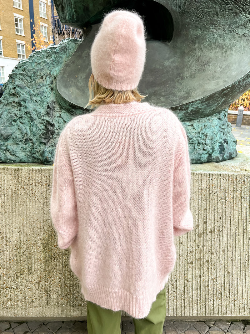 YOKO Wool Powder Pink Mohair Long Cardigan - The Mercantile London