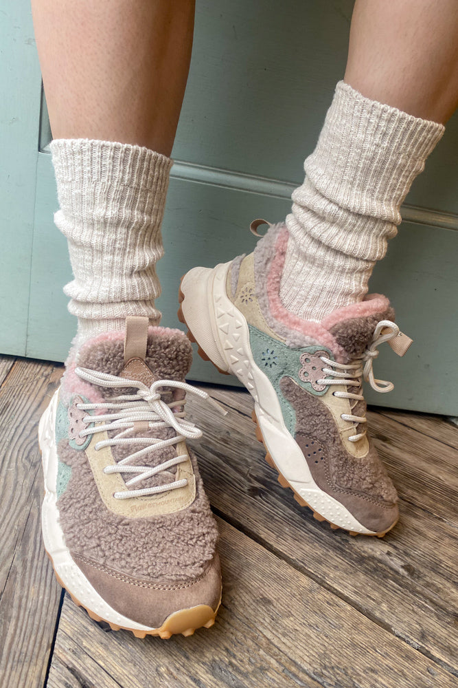 Flower Mountain Kotetsu Suede Teddy Beige/Pink Trainers - The Mercantile London
