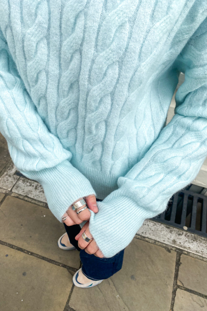Samsoe & Samsoe Nola Misty Blue Cable Sweater - The Mercantile London