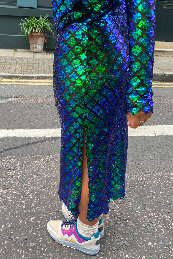 Stella Nova Dolores Sequins Aqua Blue Skirt - The Mercantile London