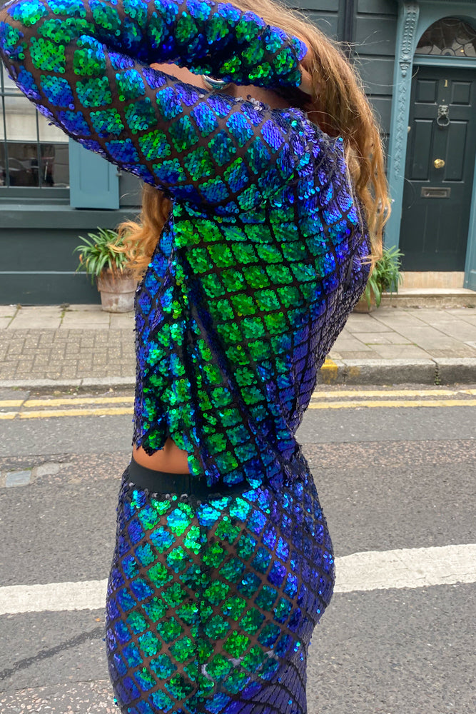 Stella Nova Dolores Sequins Aqua Blue Skirt - The Mercantile London