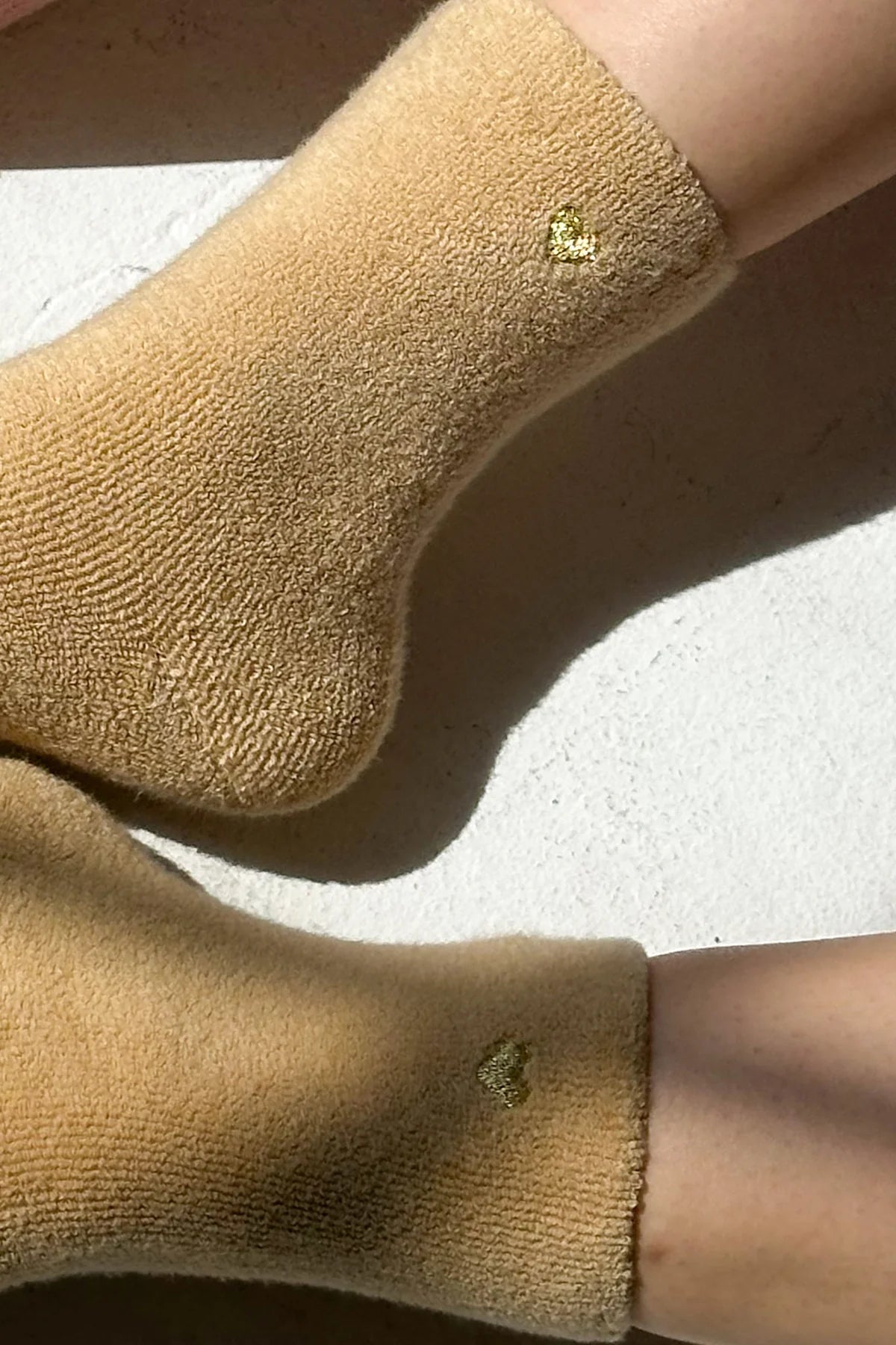 Le Bon Shoppe Embroidered French Vanilla Gold Heart Socks - The Mercantile London