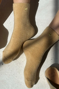 Le Bon Shoppe Embroidered French Vanilla Gold Heart Socks - The Mercantile London