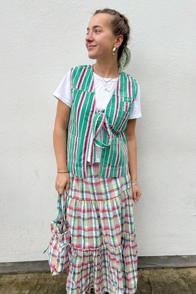 Damson Madder Dilly Pink & Green Stripe Vest - The Mercantile London