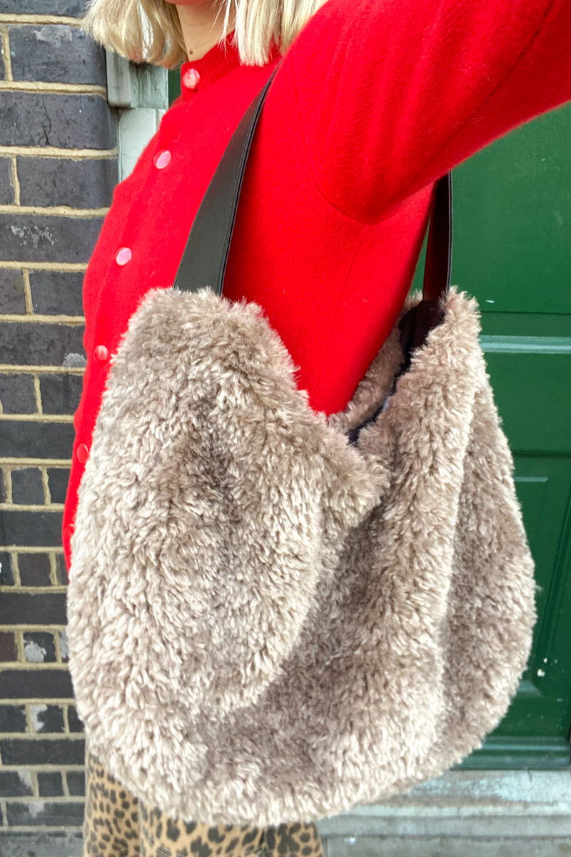 Helen Moore Taupe Faux Sheepskin Slouch Bag - The Mercantile London