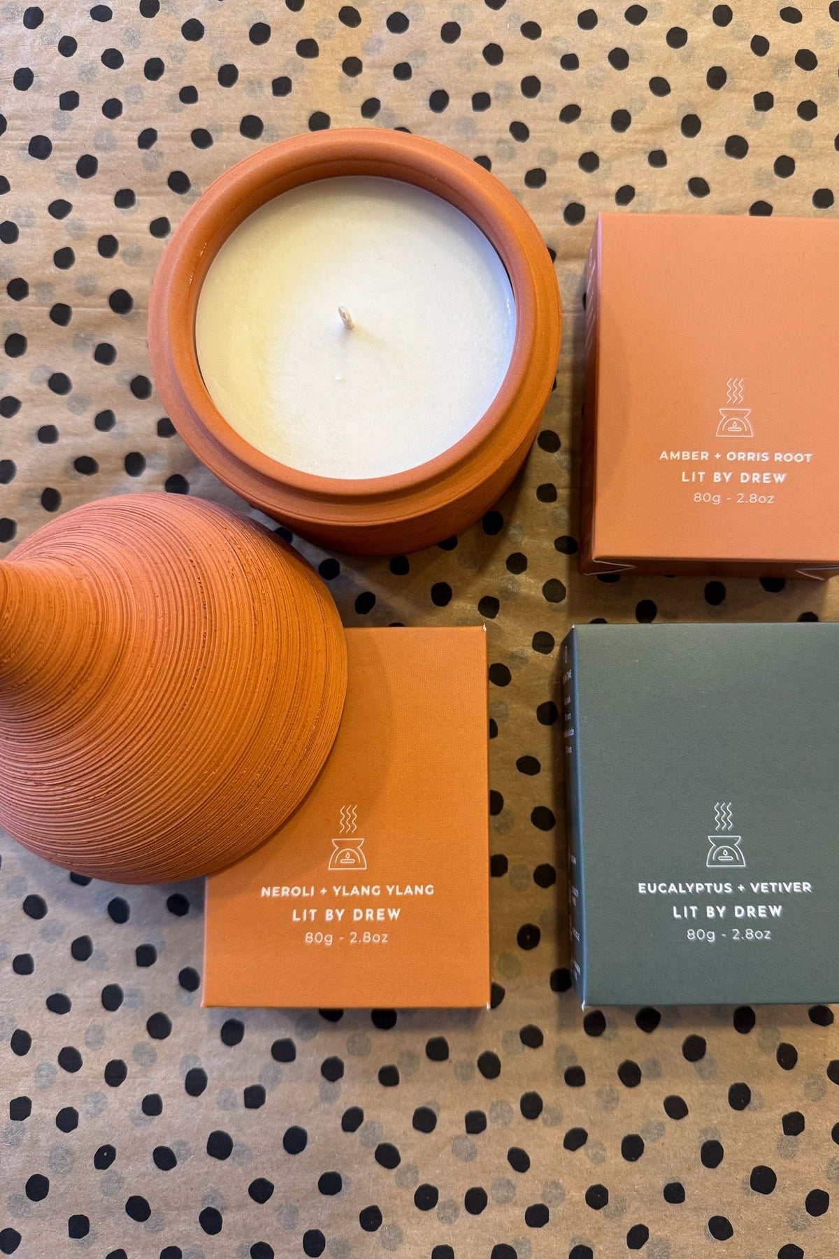 Lit By Drew Textured Terracotta Candle Moroccan Amber + Orris Root - The Mercantile London