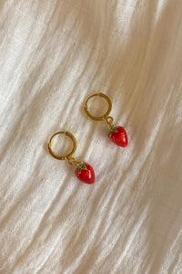 Amano Strawberry Huggie Hoops - The Mercantile London
