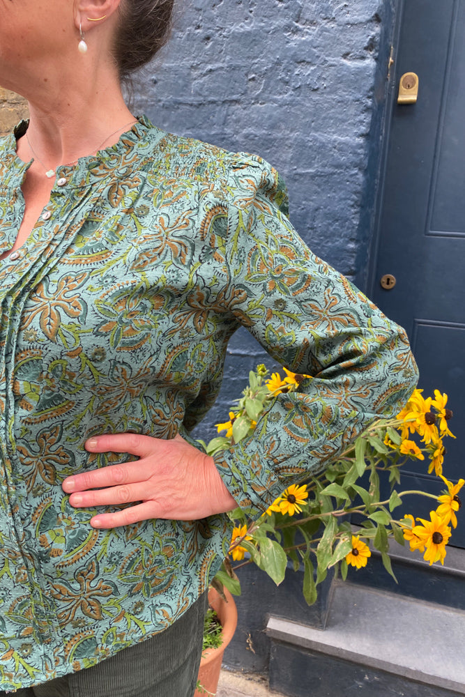 Indi & Cold Sage Printed Blouse - The Mercantile London