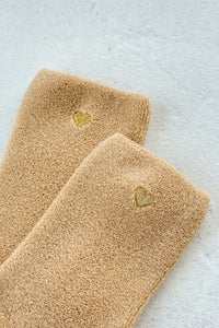 Le Bon Shoppe Embroidered French Vanilla Gold Heart Socks - The Mercantile London