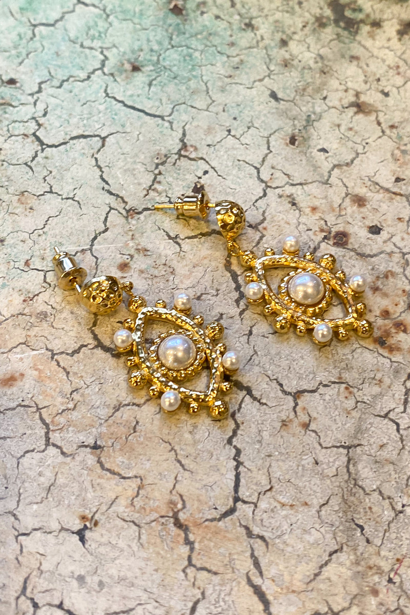 White Hammered Pearl Earrings - The Mercantile London