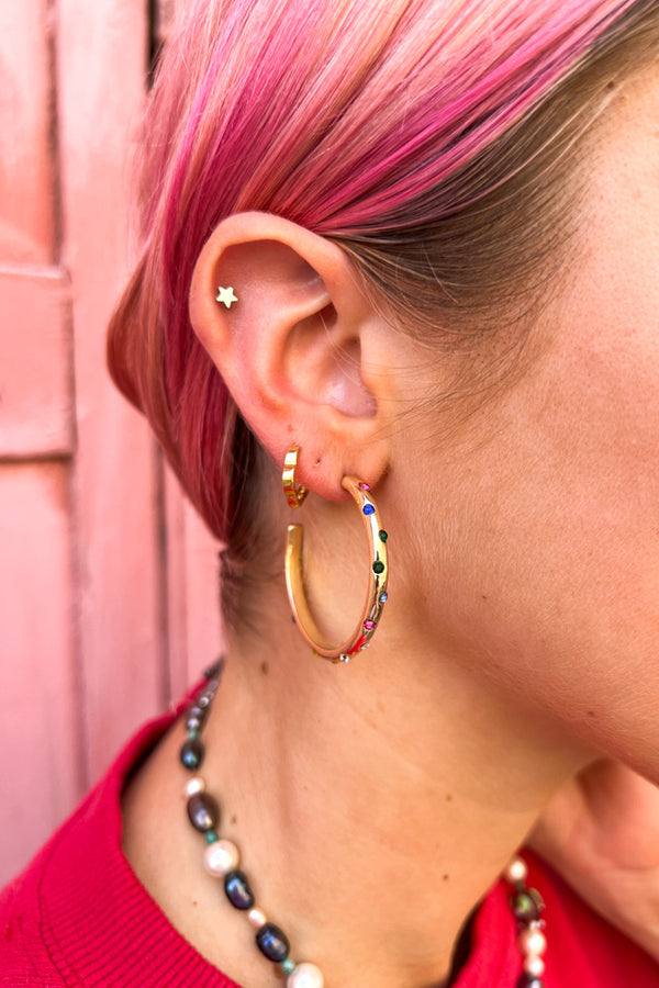 B.M.L Ginette Rainbow Stone Hoop Earrings - The Mercantile London